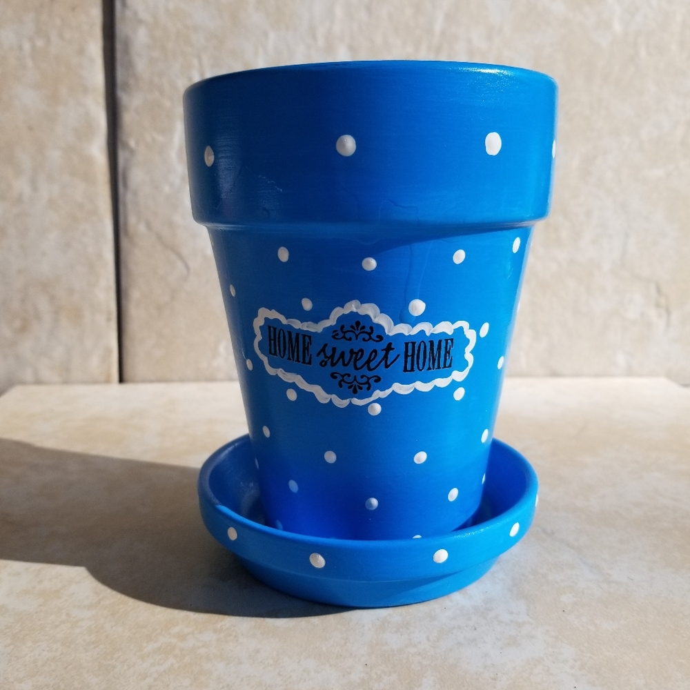 Turquoise Blue & White Polka-dot Planter
